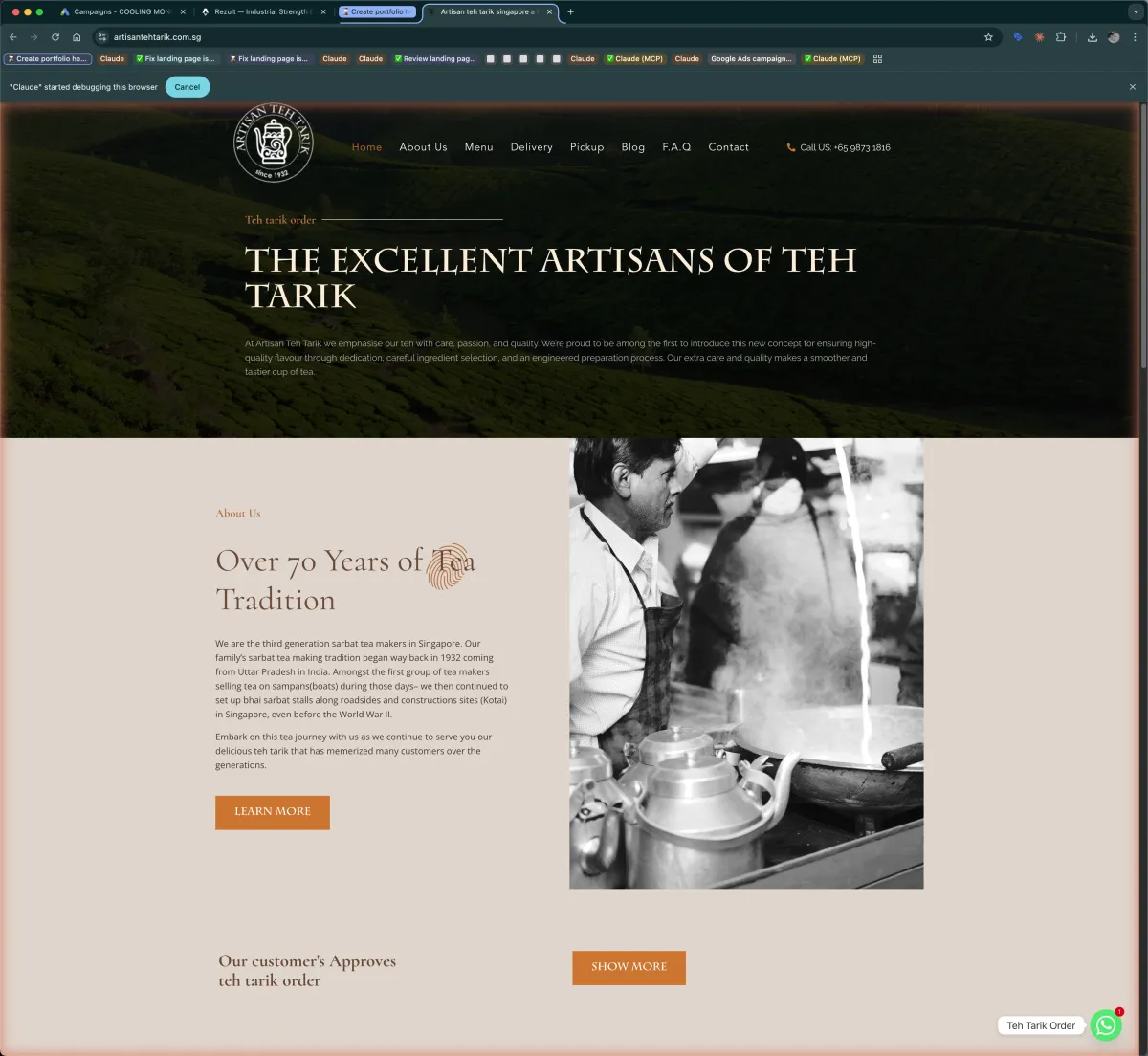 Artisan Teh Tarik — F&B website by Rezult