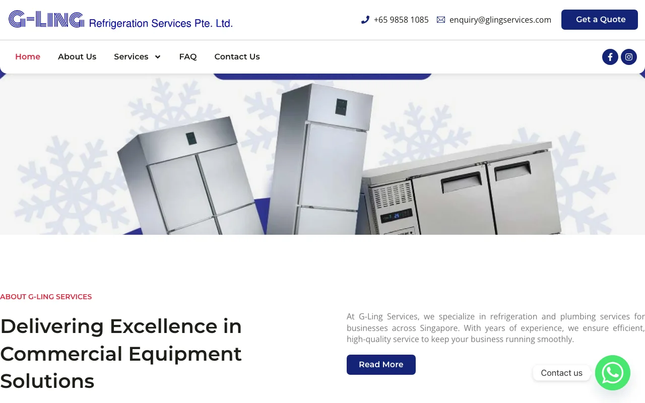 G-Ling Refrigeration Services website screenshot